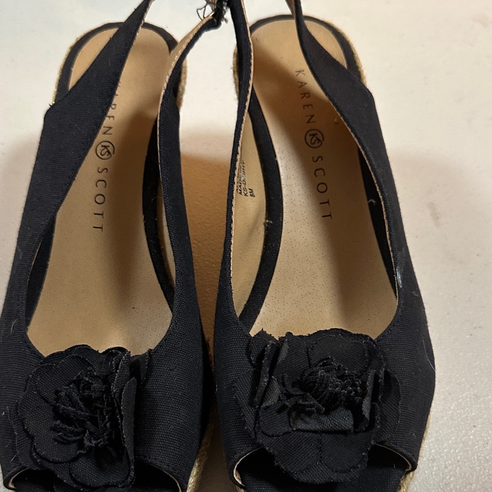 Karen Scott Black Floral Espadrille Wedges